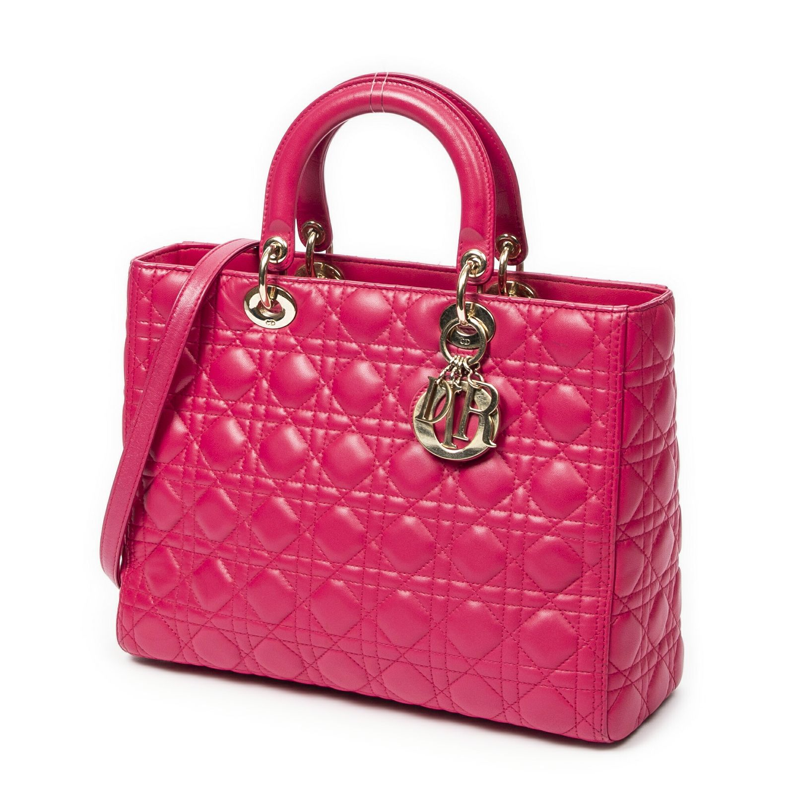 DIOR ディオールラージ レディ ディオール ジップフューシャピンクカナージラムスキンレザーA