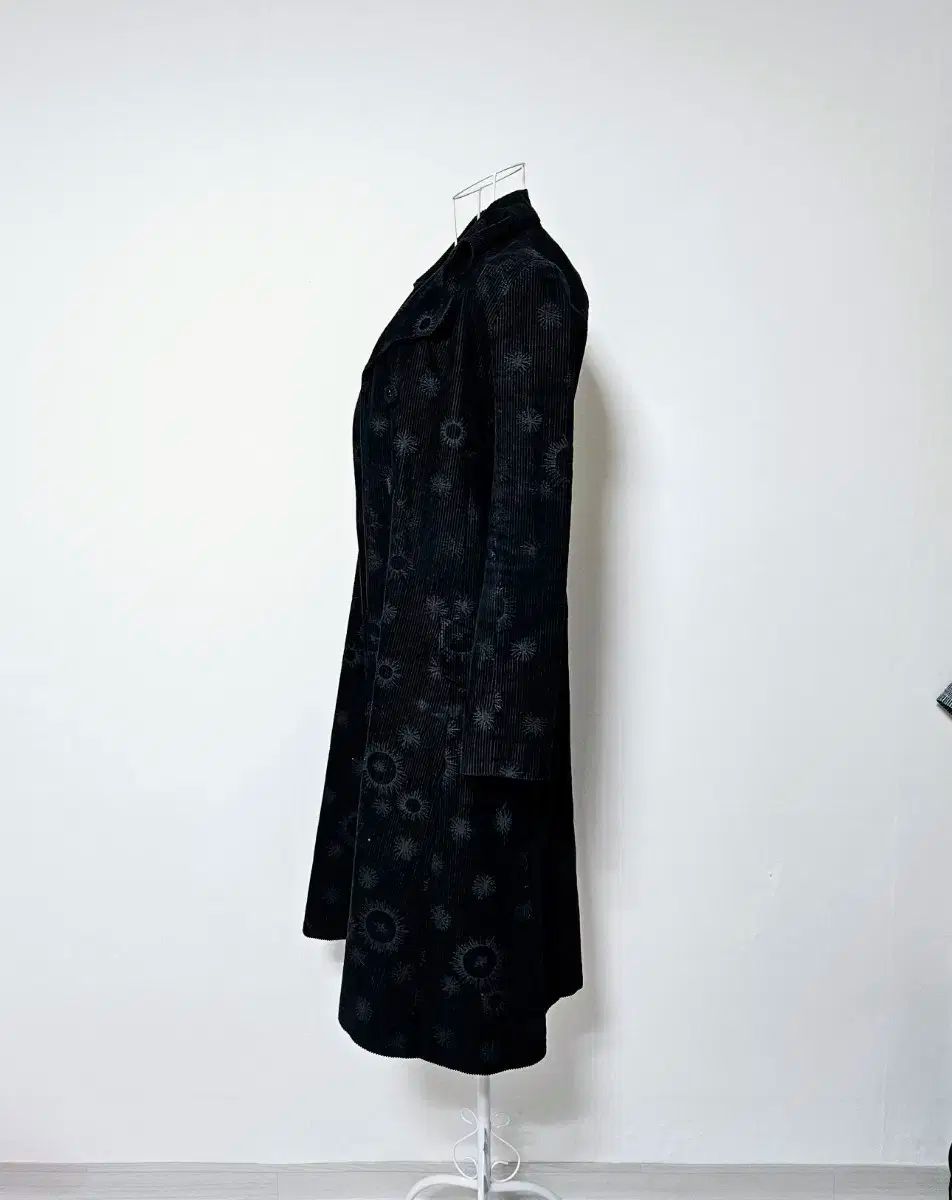 フランスブランド コーデュロイ ブラック トレンチ ロング コート