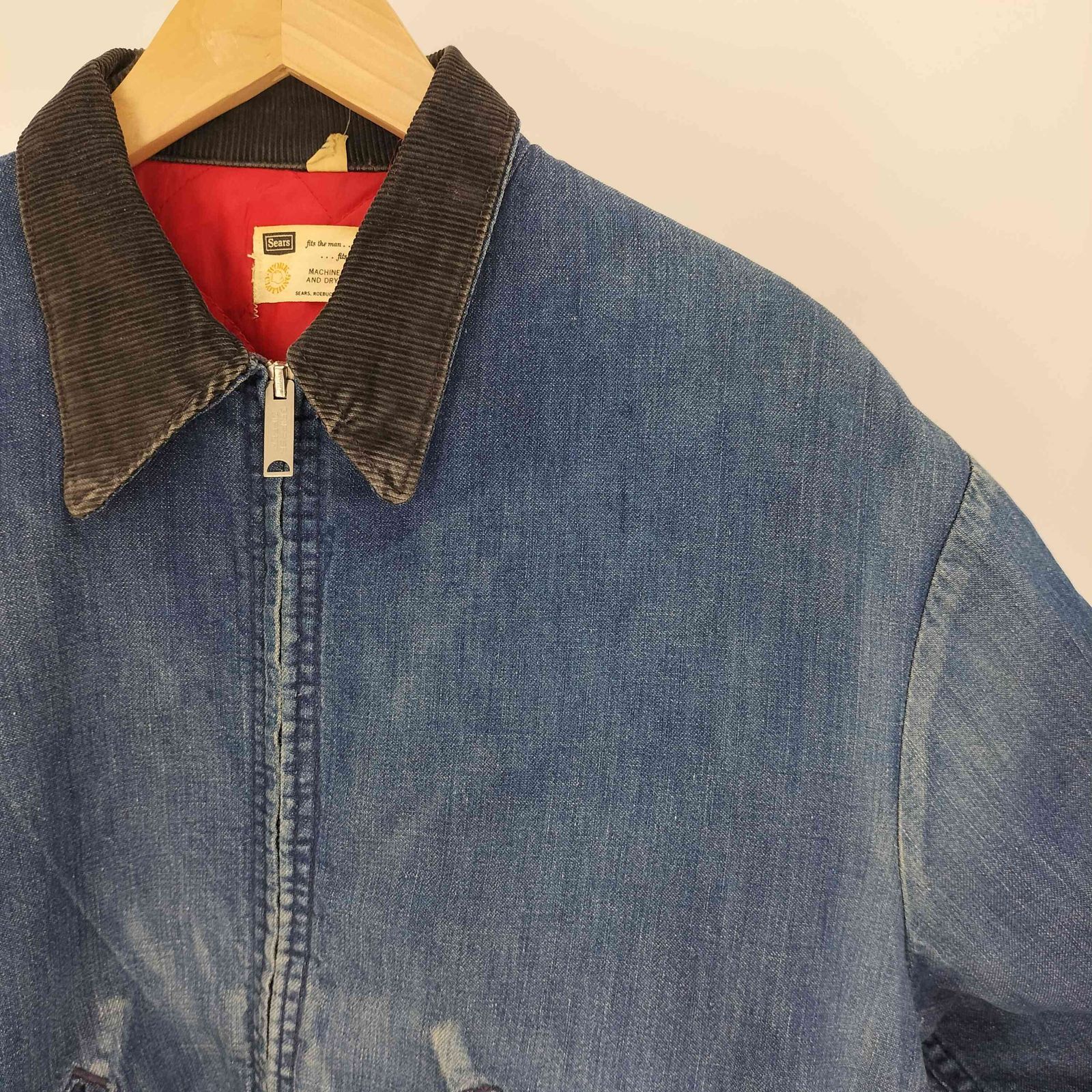 70s SEARS 襟コーデュロイ グリッパージッパー デニムジャケット Sears