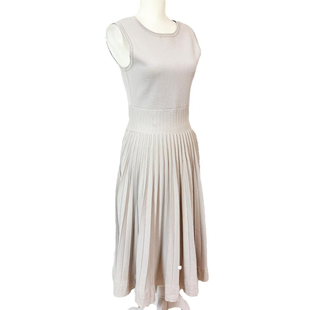 フォクシー ノースリーブニットワンピースドレス プリーツスカート 40