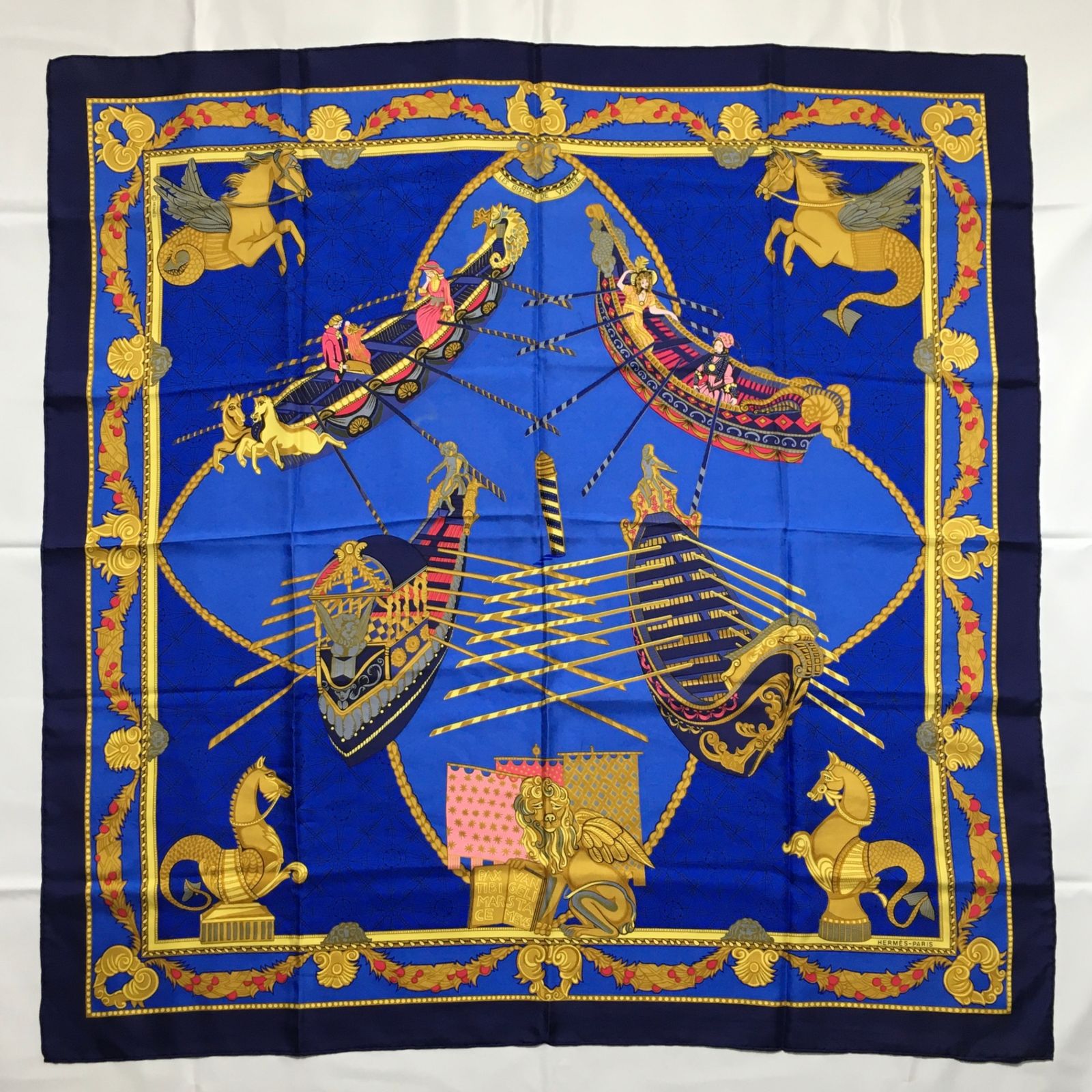 2507-266｜美品｜エルメス カレ 90 スカーフ シルク ネイビー 2507-266｜美品｜エルメス カレ 90 スカーフ シルク ネイビー