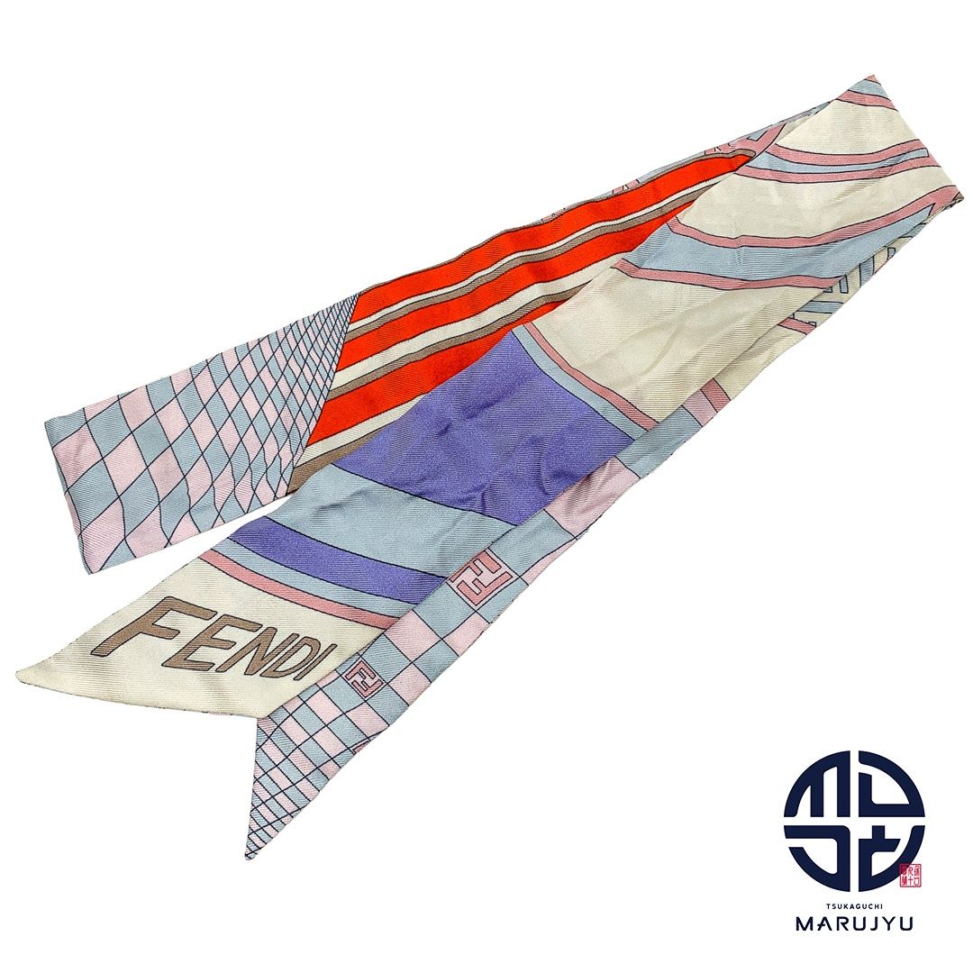 FENDI フェンディ シルク ラッピー ピンク パープル 紫 水色 スカーフ  