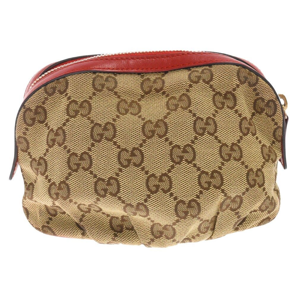 GUCCI (グッチ) GGキャンバス ポーチ ブラウン/レッド 282663