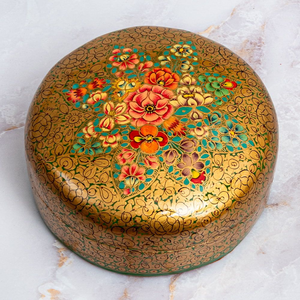 佐藤 専用 超高精細・一点もの】カシミールのペーパーマッシュ 金色百花繚乱 円形