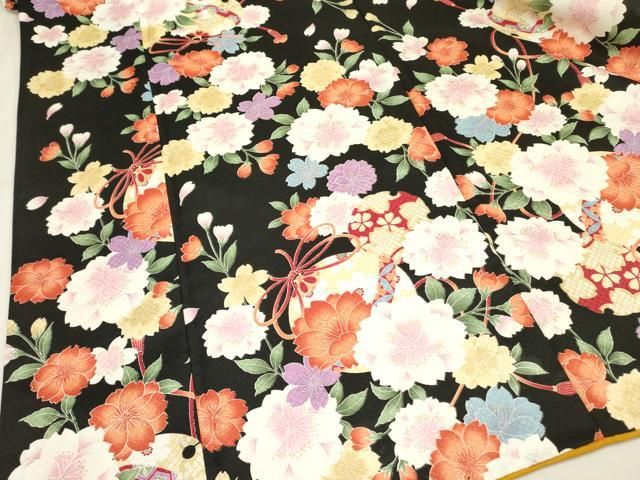 平和屋着物○小振袖 二尺袖 花鞠文 黒地 洗える着物 DAAY2476op - メルカリ