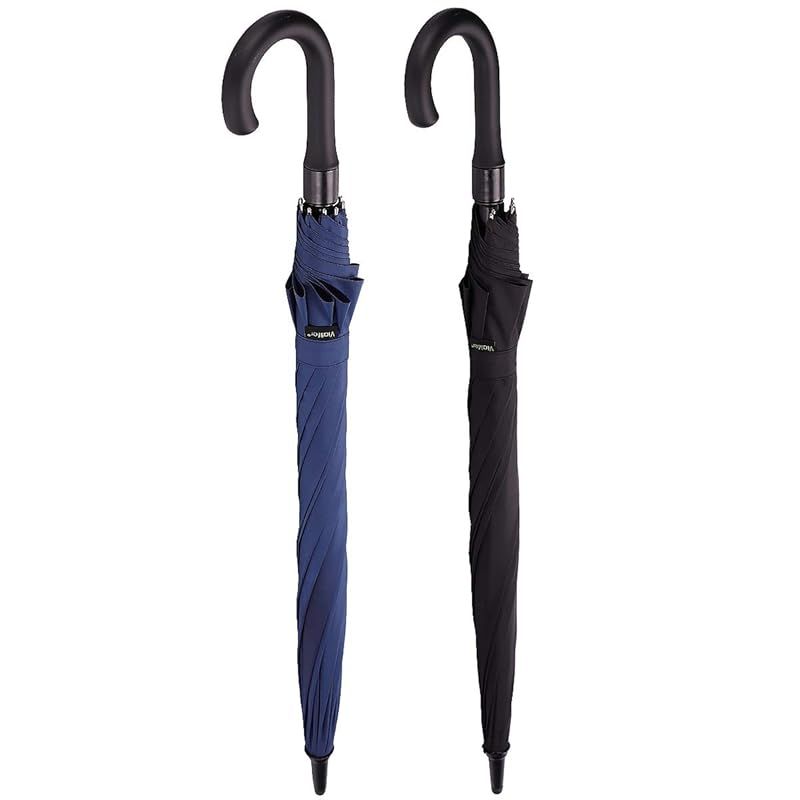 暴雨強風対策 Vialifer長傘 210T高強度傘10本骨 大判 130cm Teflon加工超撥水耐風 丈夫 大型 紳士傘 自動開けステッキ傘 レディースメンズ晴雨兼用傘 大きな傘 付き ネイビー ブラック 0