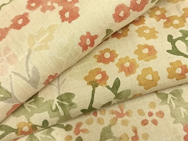 平和屋着物▽上質な紬 単衣 手描き 草花文 正絹 AABB2168fy