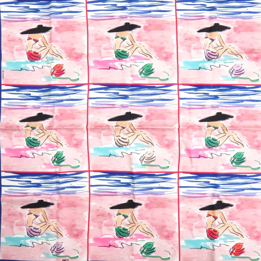 美品 エルメス カレ70 BAIN DE MER 海水浴 シルク マルチカラー