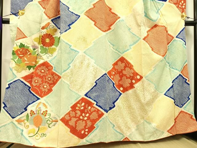 豪華振袖　駒刺繍　絞り　花筏文　正絹　逸品 平和屋着物□豪華振袖 駒刺繍 総刺繍 絞り 草花文 暈し染め 金