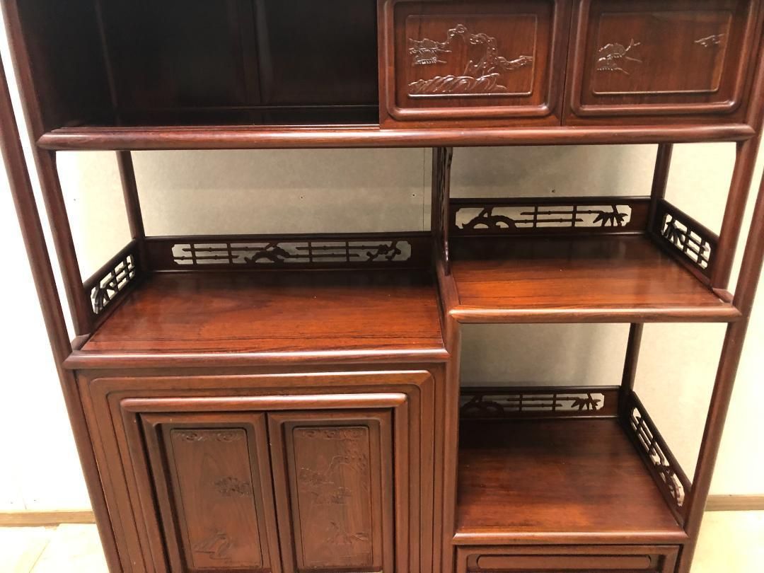 紫檀 茶棚 茶箪笥 飾り棚 違い棚 戸棚 唐木 透彫 昭和レトロ アンティーク 紫檀 茶棚 茶箪笥 飾り棚 違い棚 戸棚 唐木 透彫 昭和レトロ