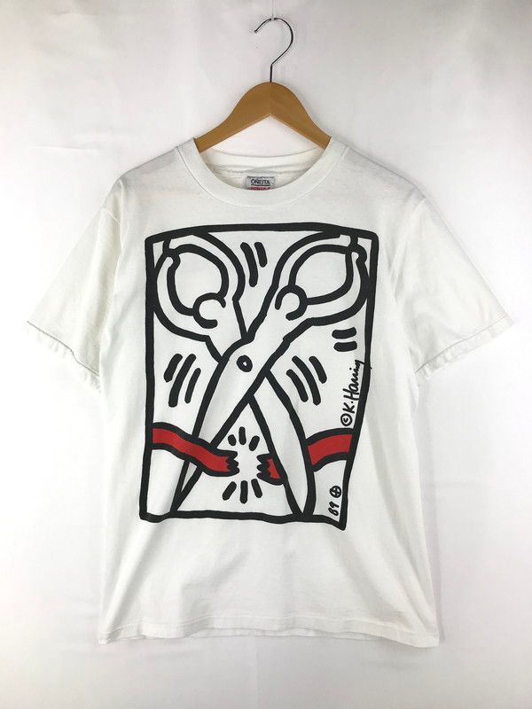 メンズ ONEITA オニータ 90 s KEITH HARING ART TEE 90年代 キース ヘリング アートTシャツ ハサミ 銀タグ 半袖Tシャツ 146-250323-hi-11-TAG