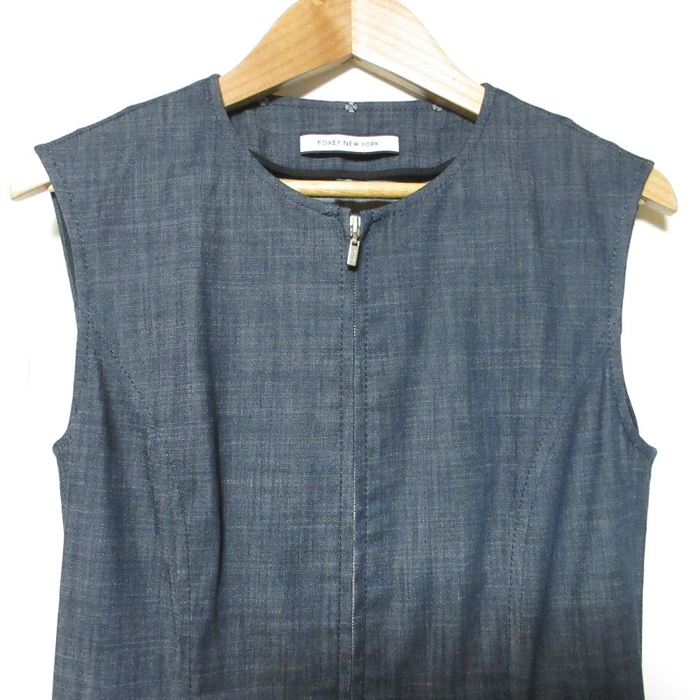 FOXEY NEW YORK 半袖ワンピース FOXY NEWYORK ネイビー 半袖 ひざ丈ワンピース 42 - メルカリ