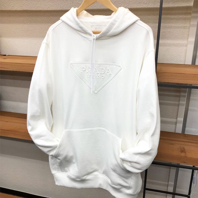 中古】 プラダ メンズ ロゴ パーカー ホワイト S ビッグ