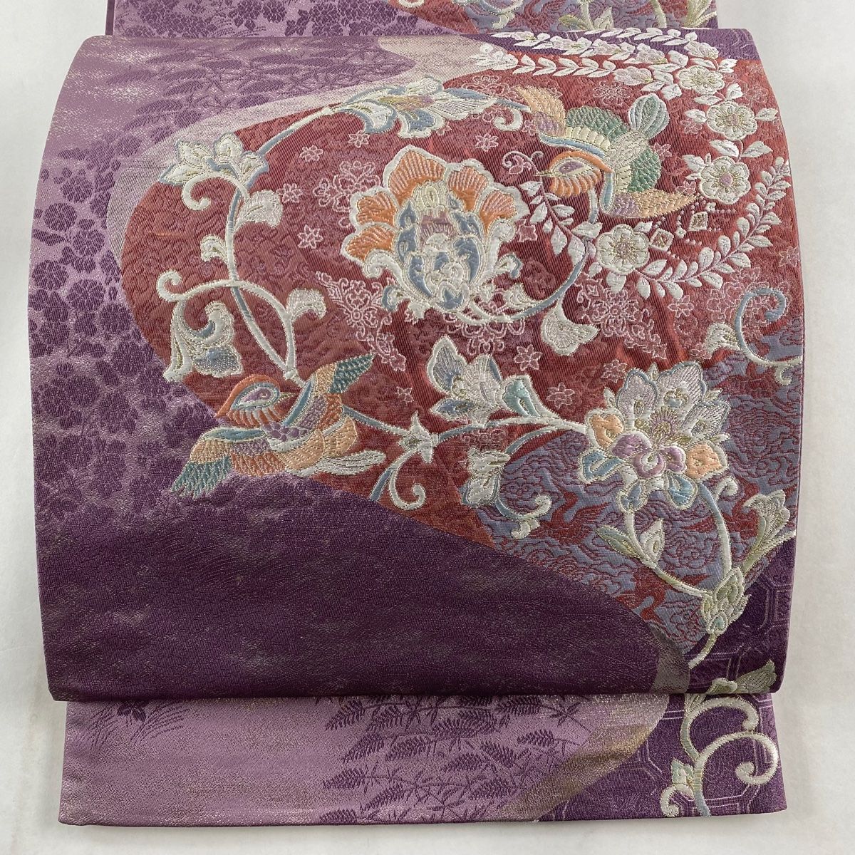 袋帯 秀品 鳥 花唐草 唐織 箔 紫 六通 正絹 【中古】 - メルカリ