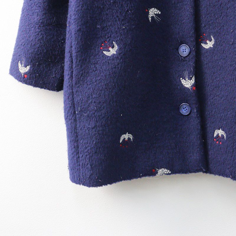 マーブルシュッド marble SUD トリ刺繍 ボア ノーカラーコート