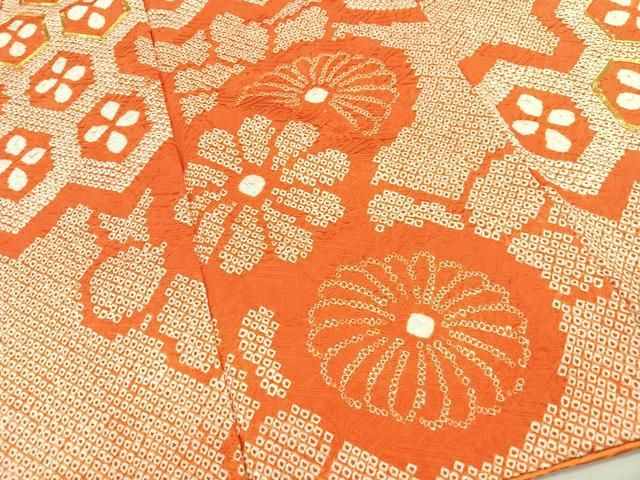5k258 振袖　正絹　袷　刺繍　亀甲　ベージュ　金色　赤　紫　白　花柄　和装 平和屋着物□豪華振袖 駒刺繍 絞り 亀甲枝梅文 正絹 逸品