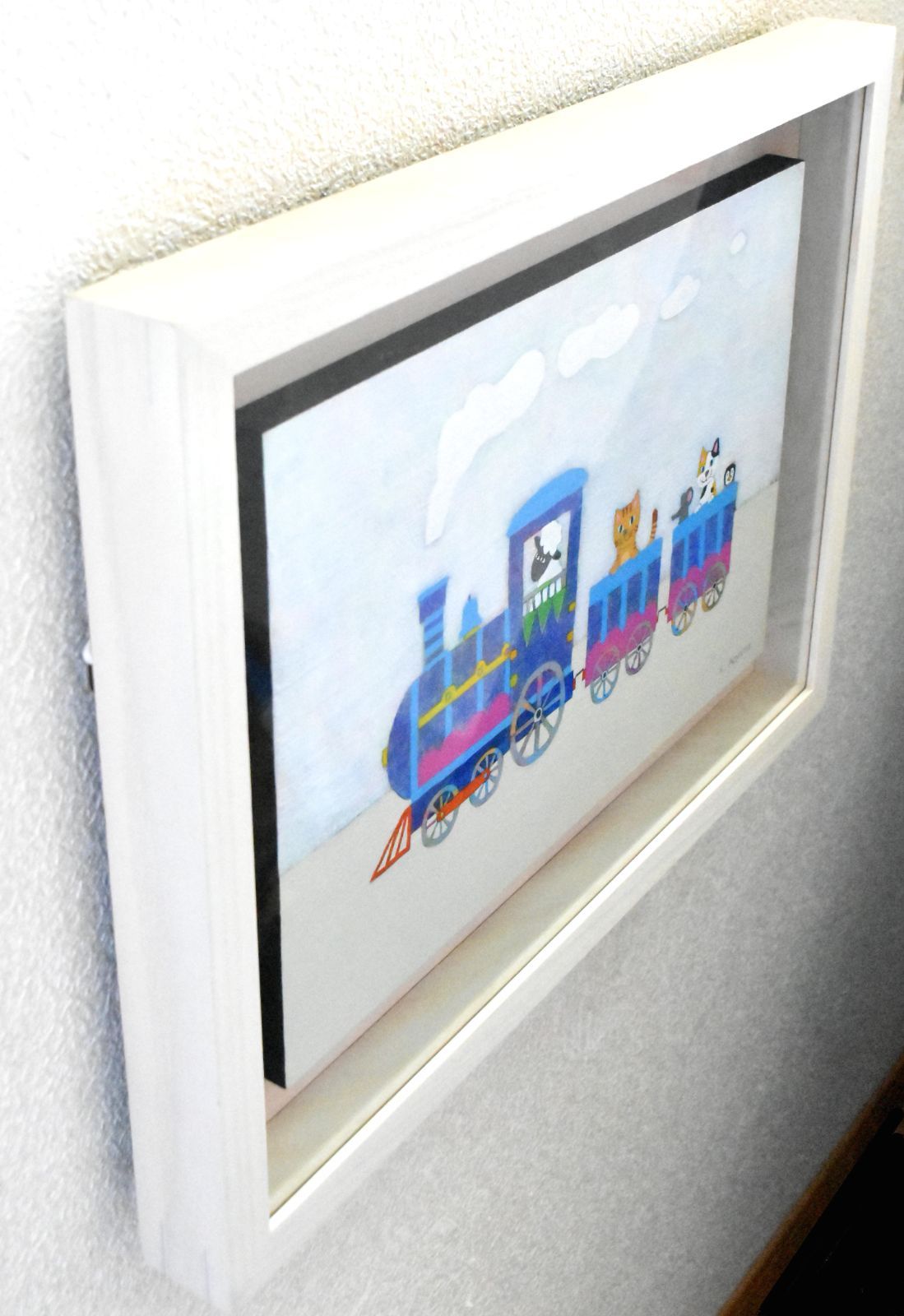 青山健一　「機関車で行こう」アクリルＰ６号　真作保証　美品！メルヘンを描く画家！ 青山健一 「機関車で行こう」アクリルP6号 真作保証 美品