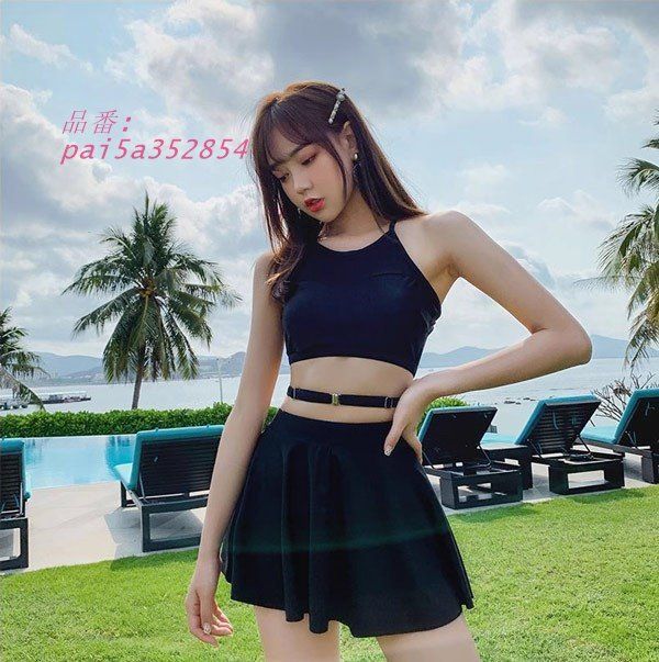 ビキニ水着 服みたいな 3点セット 肩出し セクシー ワイヤーなし 撮影用 ブラック 海 レディース 夏 パッド付 着〓せ写真映え pai5a352854