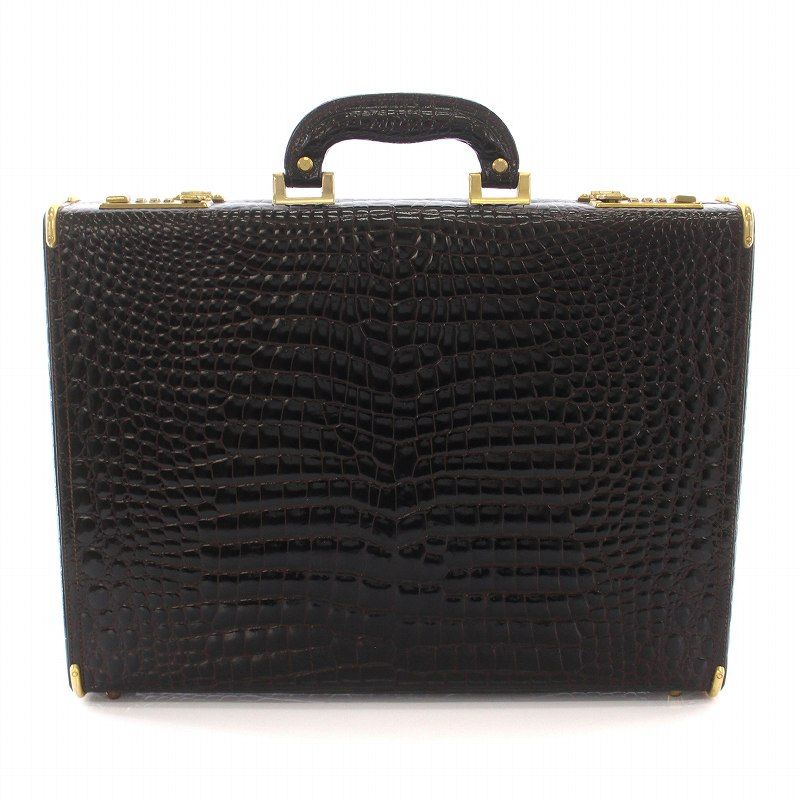 GENUINE LEATHER ビジネスバッグ ハンドバッグ マルチ クロコ 型押し 鞄 黒 ブラック /DK MA