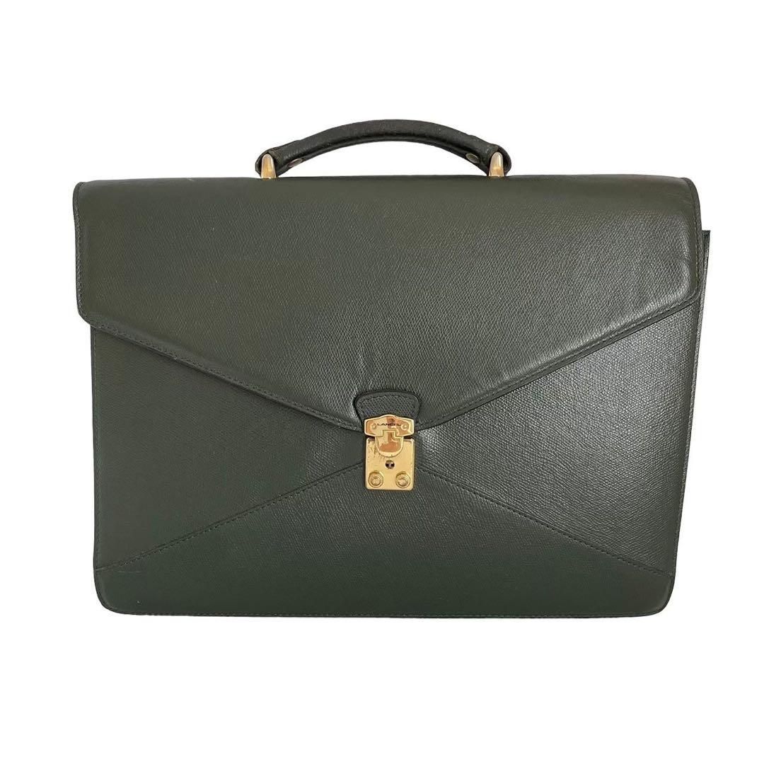 LANCEL ランセル 鞄 バック ビジネスバック 緑 レザー 鍵付きフランス 