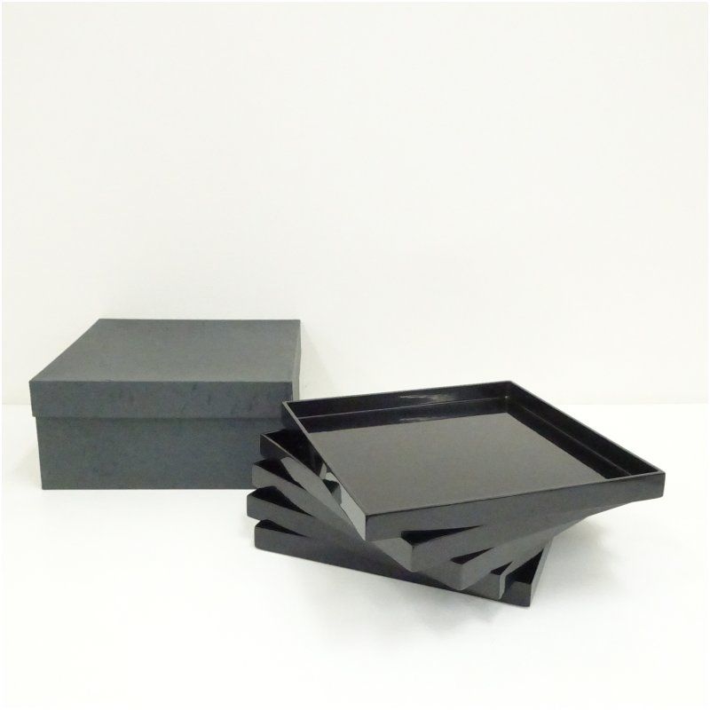 漆塗四方盆5点（箱付） 和食器 おしゃれ 茶道具 茶器 トレイ