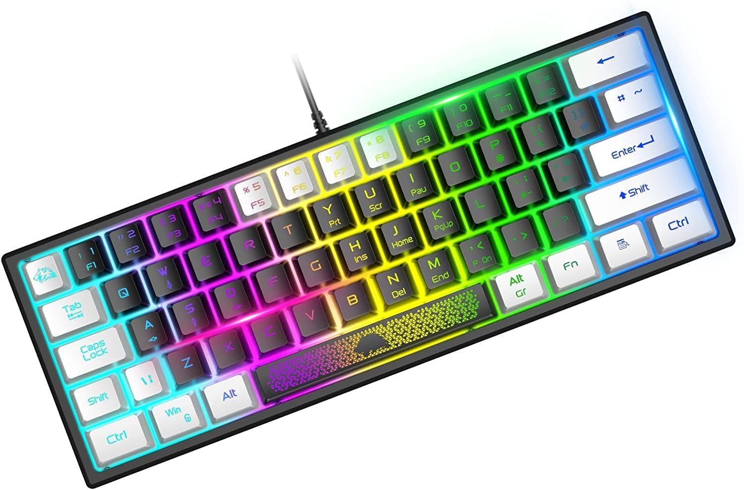 【特価セール】60% 62キー K61ゲーミングキーボードLEDバックライトRGB 静音 コンパクト (US配列) LANG USBメンブレン式 有線 USB接続キーボード ZIYOU 高耐久 防衝突 防水多機能マルチメディアキ x Win