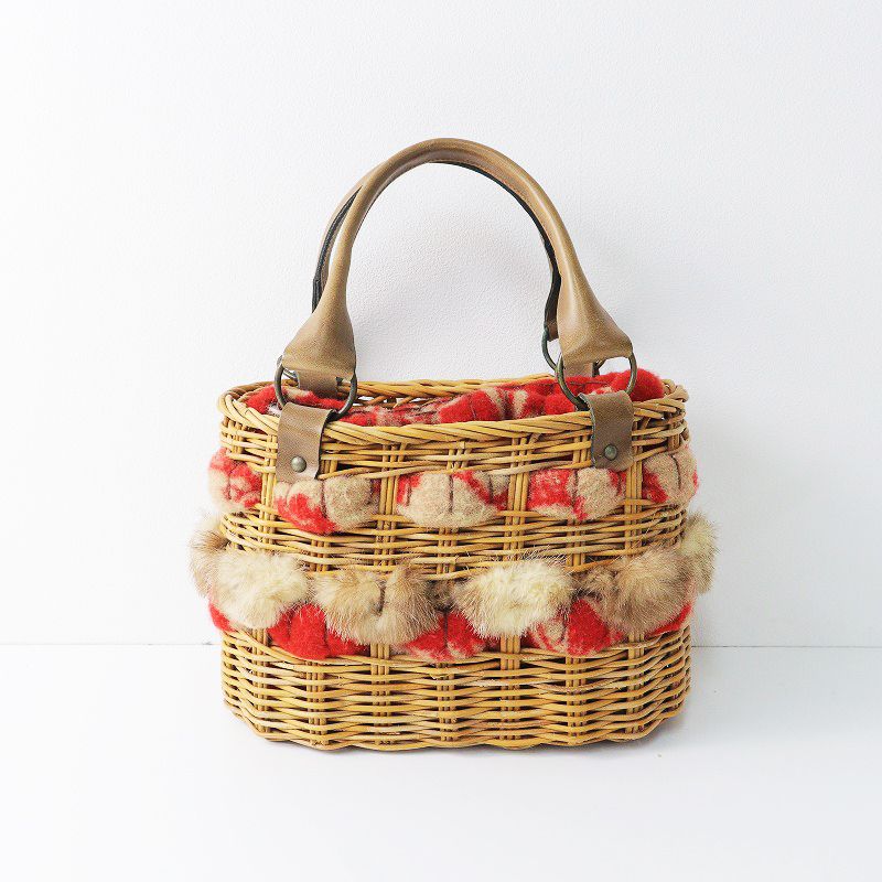 ☘️エバゴス　未使用品　リアルファー　カゴバック　上蓋付き　希少　ebagos 希少 レア エバゴス ebagos ファー レザーハンドル かごバッグ