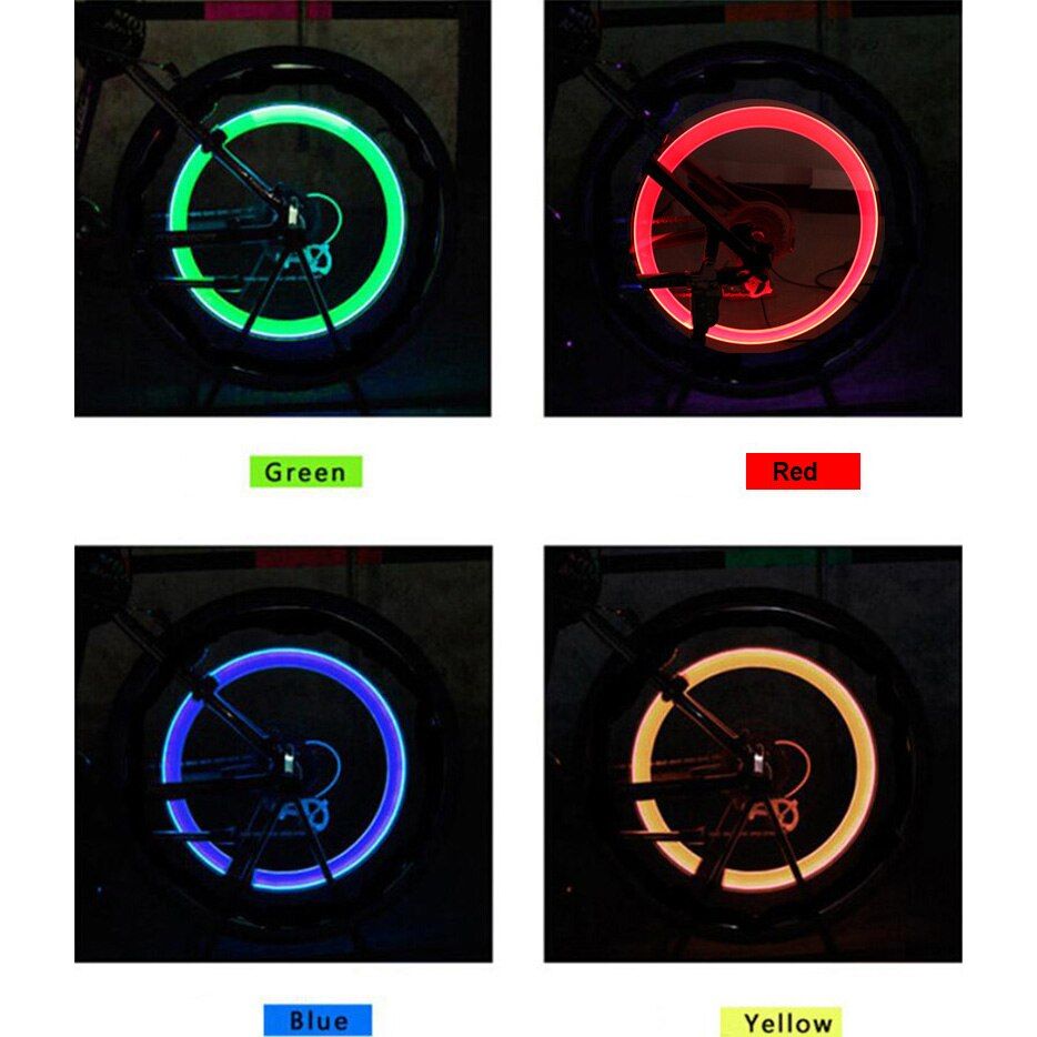 自転車 タイヤバルブ LEDライト バッテリーなし バイク ライト マウンテン ロードバイク LEDSタイヤ キャップ ホイール スポーク LEDライト青P_1