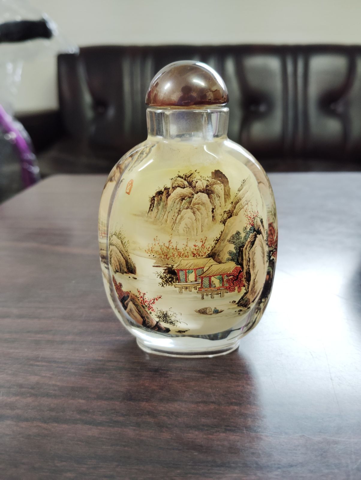 中国美術品 鼻煙壺 内画 山水画 陳東順作 ガラス工芸品 共箱付き
