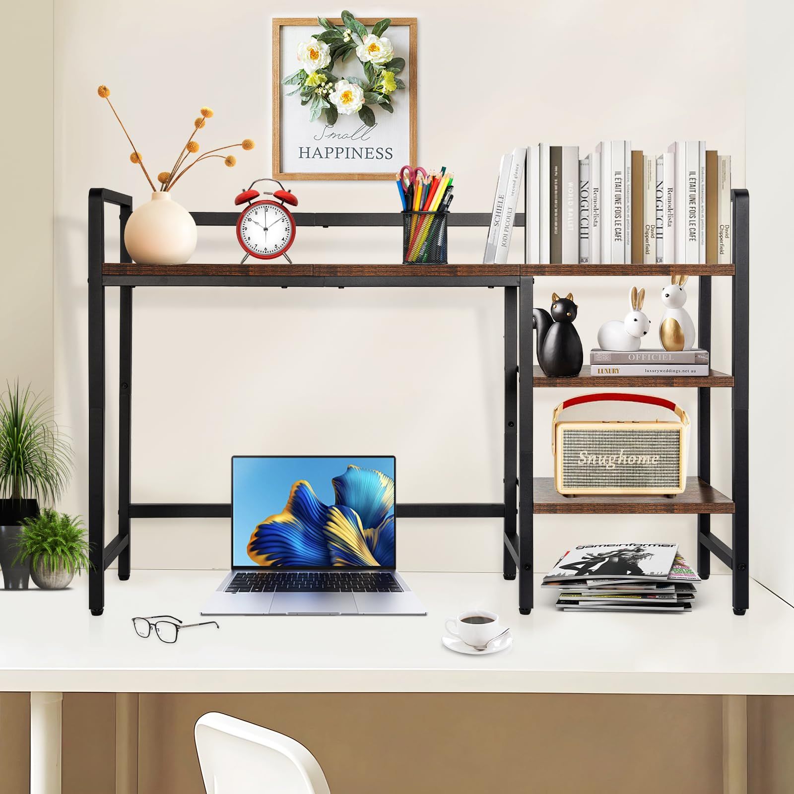 Rxakudedo デスク上収納ラック 卓上ラック 棚 多機能 公收棚 長さ114CM 3段 ブラウ ブラウン