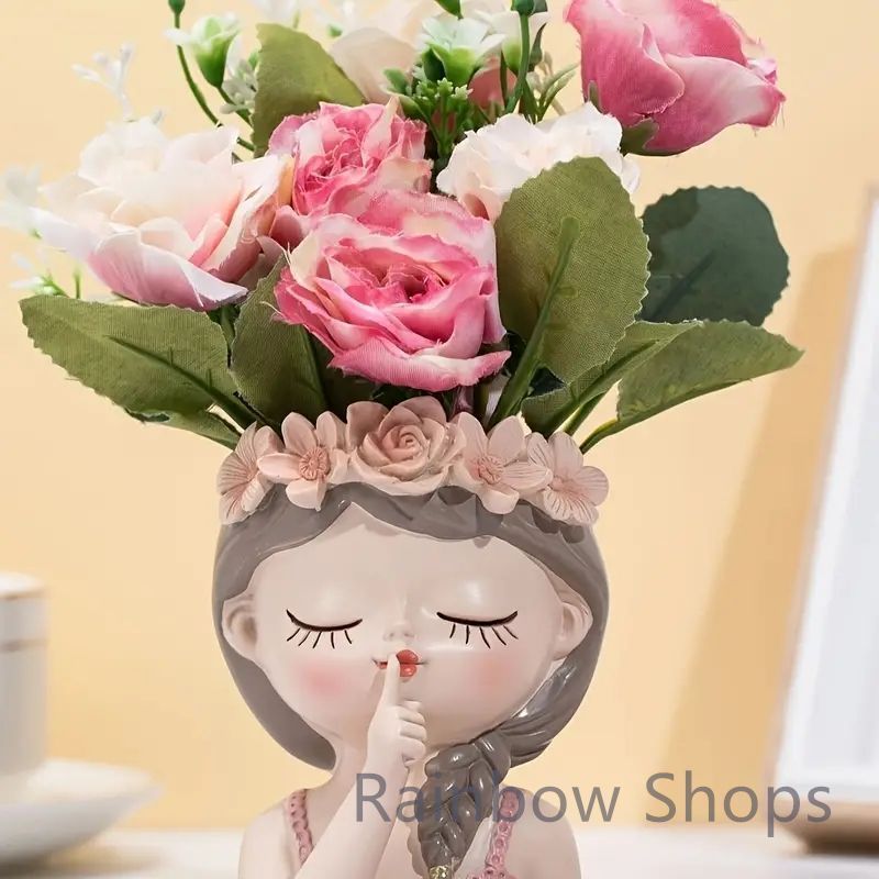 【新品】花飾りの少女レジンフィギュア1つ少女の花瓶レジンフィギュリン花冠のついた装飾的な胸像プランターホームデコレーション部屋の装飾オフィスの装飾テーブルトップの装飾エレガ