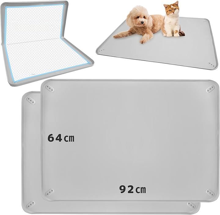 fabuon life 新モデル 92x64cm 犬 猫 シリコン トイレ トレー 四隅に固定 食事マット ペットマット お手入れ簡単 ワイド スーパーワイド ライトグレー XL 92cmx64cm x2枚セット