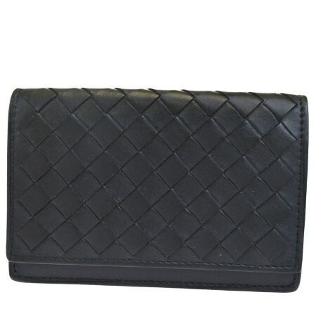 【中古】 美品 ボッテガヴェネタ BOTTEGA VENETA イントレチャート カードケース 名刺入れ パス 定期 ブラック レザー 04EK256