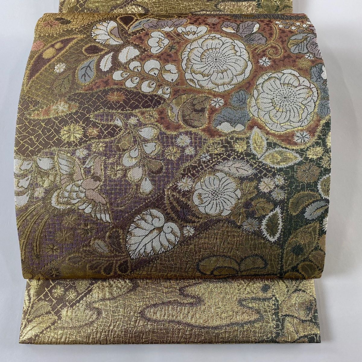 【全通柄袋帯】辻が花 袋帯 美品 秀品 辻が花柄 金糸 箔 灰紫 六通 正絹 【中古