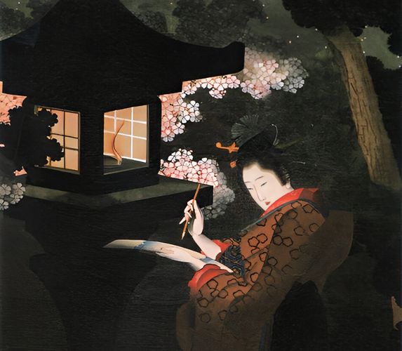葛飾応為 夜桜美人図 春夜美人図 約56×21.2cm 大サイズ 複製ポスター