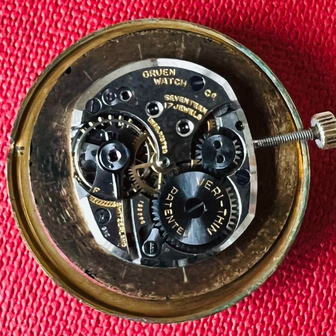 ブラック【動作良好】GRUEN グリュエン 手巻き 10k金張り メンズ 腕時計-