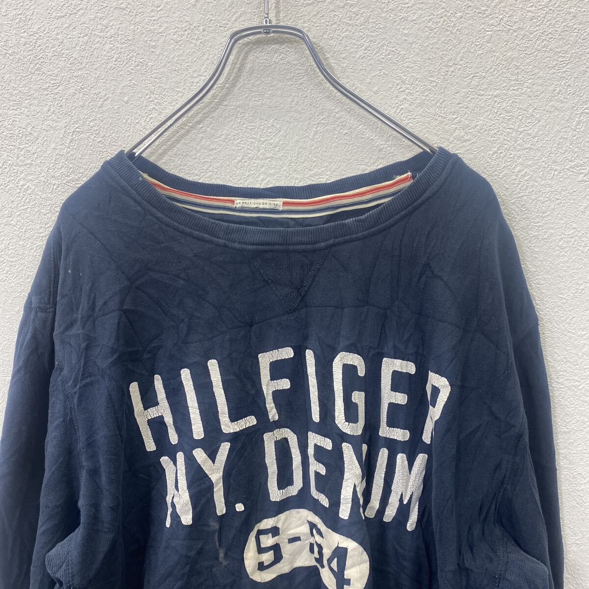 HILFIGER DENIM ロゴ スウェット プリント スウェット XL サイズ トミーヒルフィガー ネイビー 古着卸 アメリカ仕入 t2406-3056