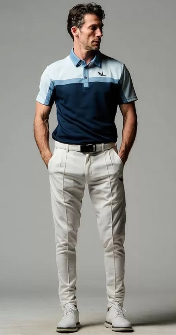 未使用 1PIU1UGUALE3 GOLF×戸賀敬城 4 ブルー×ネイビー S/S POLO