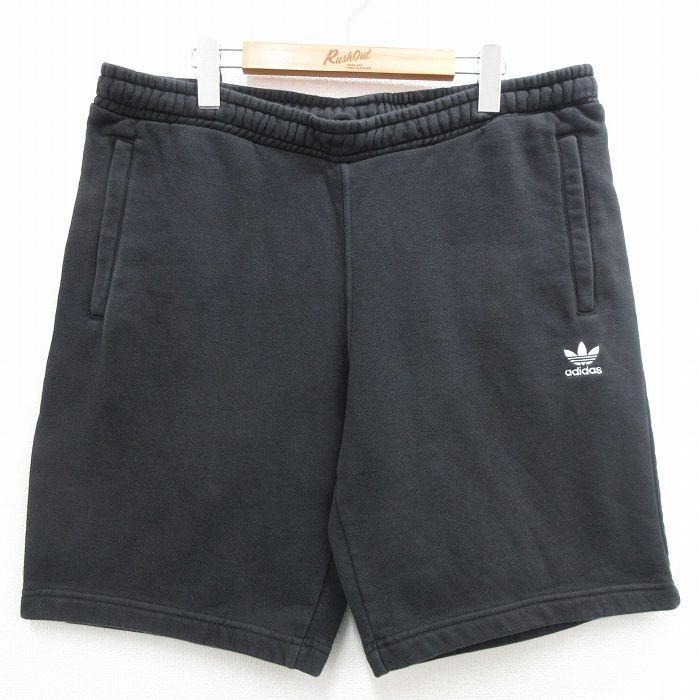 W40/古着 アディダス adidas ショート スウェット パンツ ショーツ メンズ ワンポイントロゴ 大きいサイズ リーフ トレフォイル 黒 ブラッ