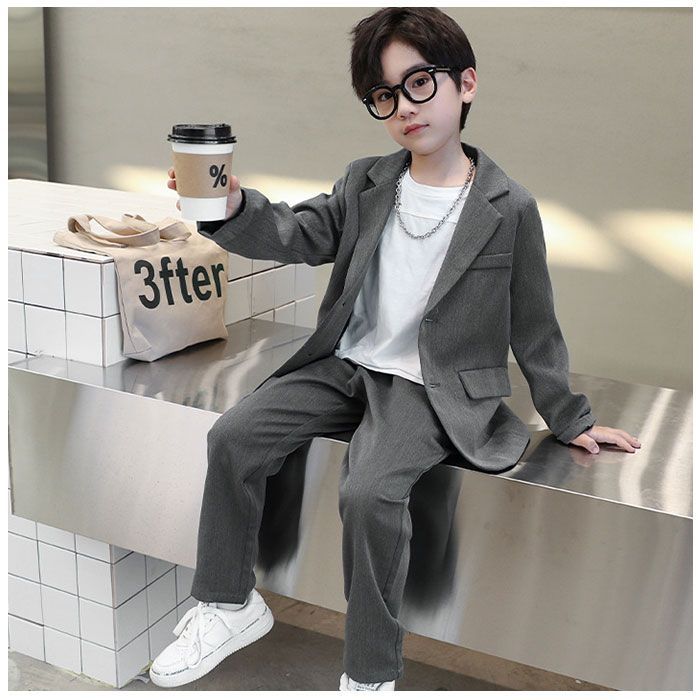 160cm 子供 フォーマルスーツ 男の子 スーツ２点セット グレー発表会結婚式 子供服フォーマルスーツ 春秋 男の子 キッズスーツ セットアップ