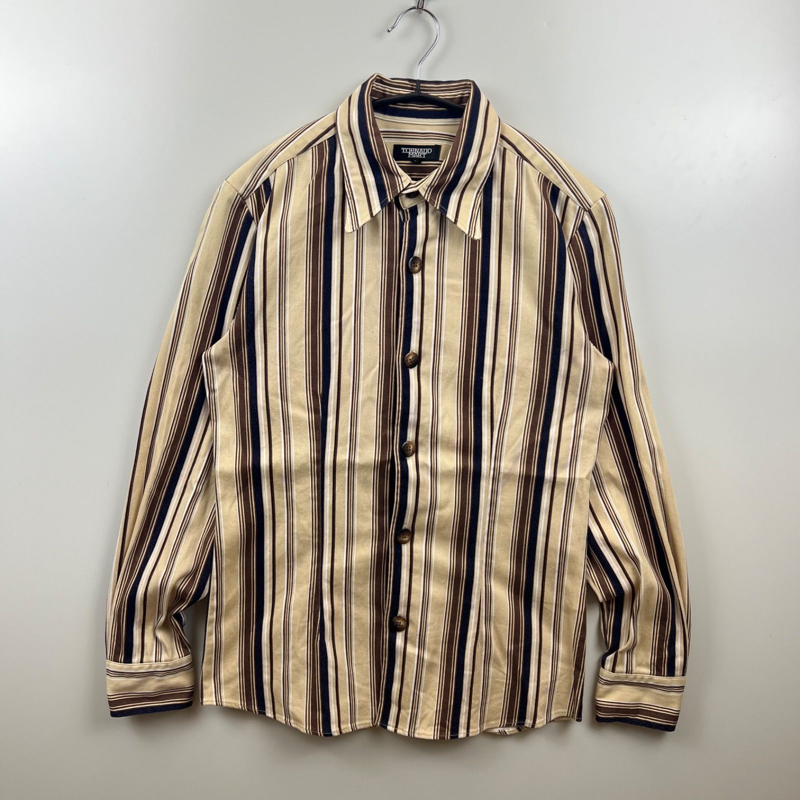 TORNADO MART 00s y2k stretch stripes L/S shirts L トルネード
