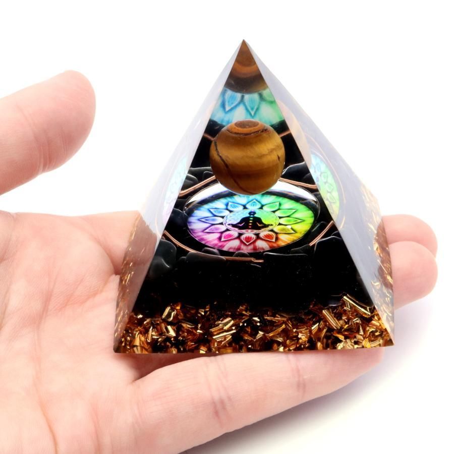 CHAKRA✧COLOR✧DIAMOND宝珠型✧入れ物型のオルゴナイト オルゴナイト ピラミッド チャクラ オブシディアン さざれ