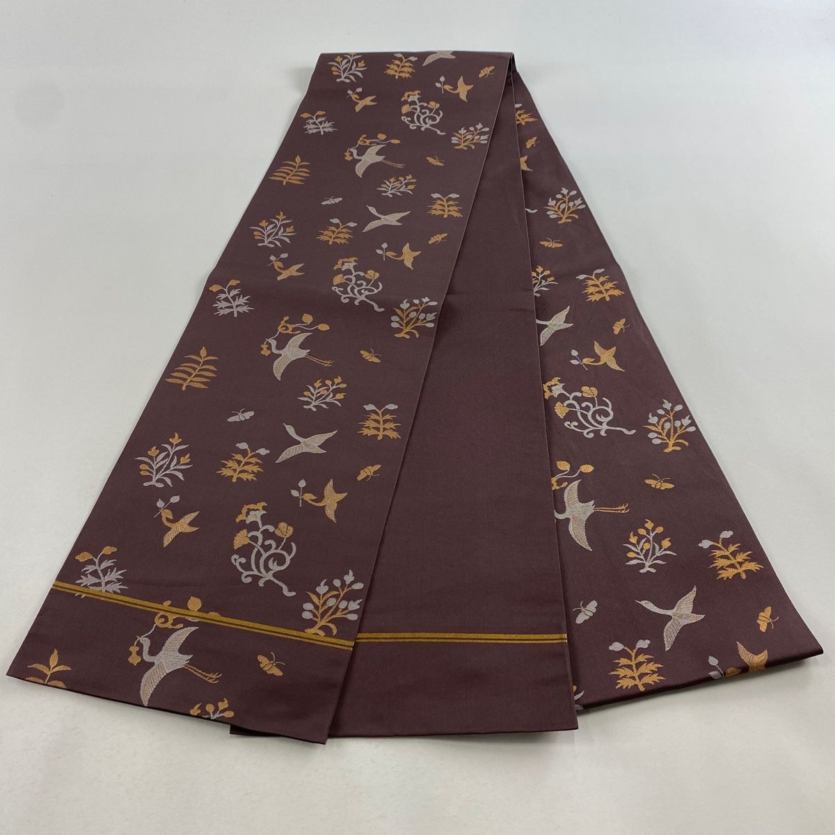 袋帯 秀品 織悦 落款 花唐草 箔 薄紫 全通 正絹 【中古】 織悦】 袋帯 秀品 織悦 落款 花唐草 箔 薄紫 全通 正絹 【中古】 織悦】