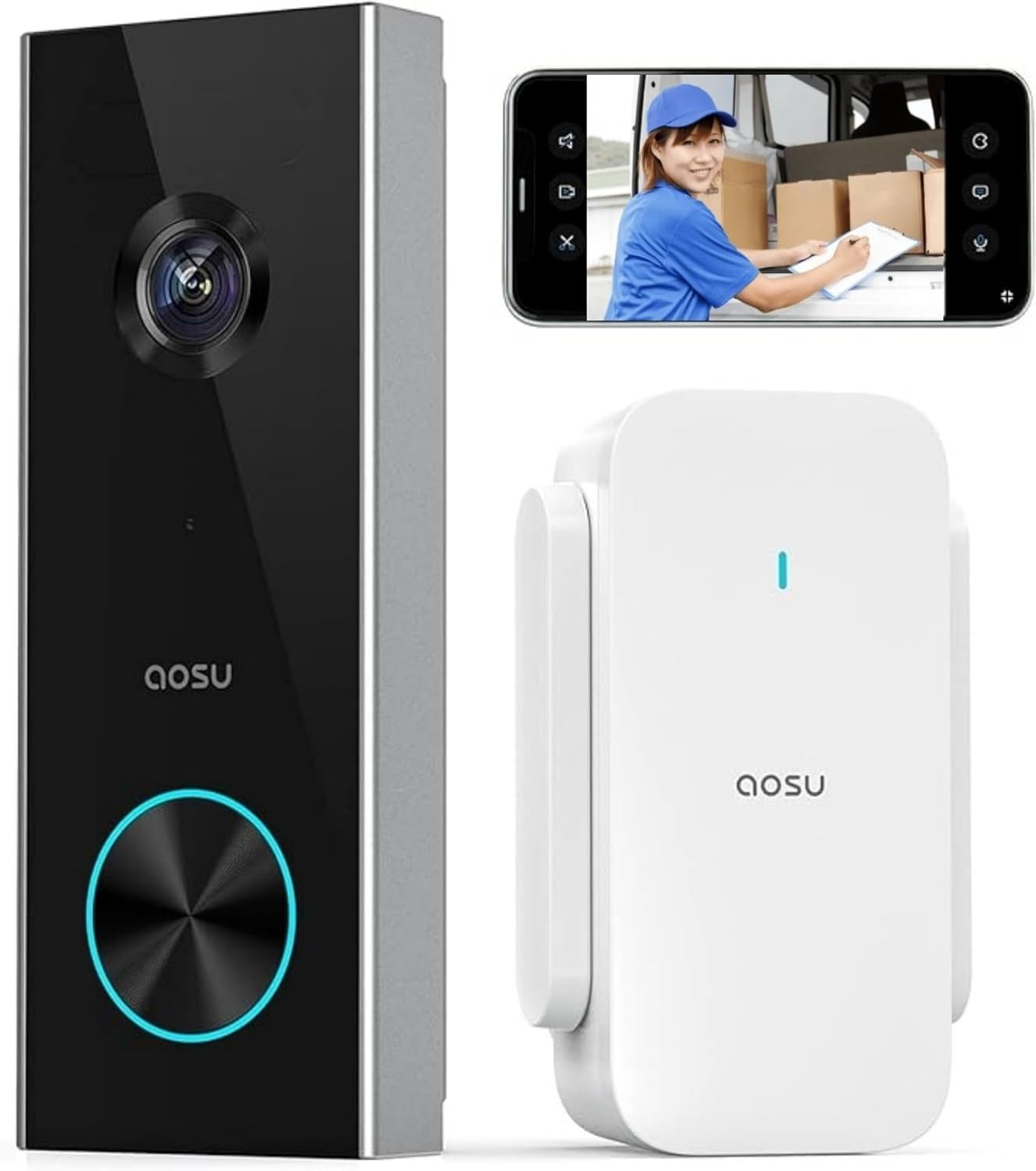 aosu インターホン ワイヤレス 工事不要 充電式 wifi必要 166°広角 2K画素 ip66防塵防水 人体検知自動アラーム アプリ双方向通話  家族共有 動画再生 無料クラウド保存 Alexa対応 - その他