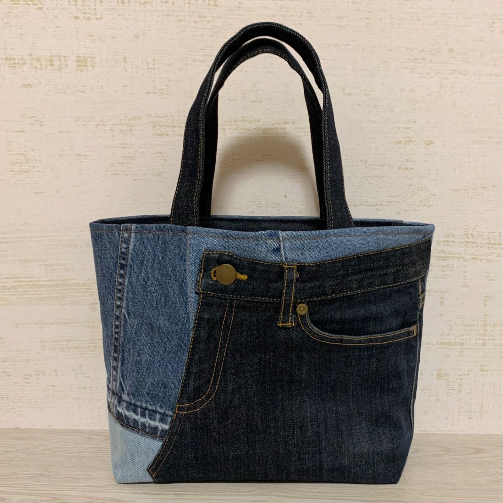 ハンドメイド】 デニムジーンズ リメイク パッチワーク トート