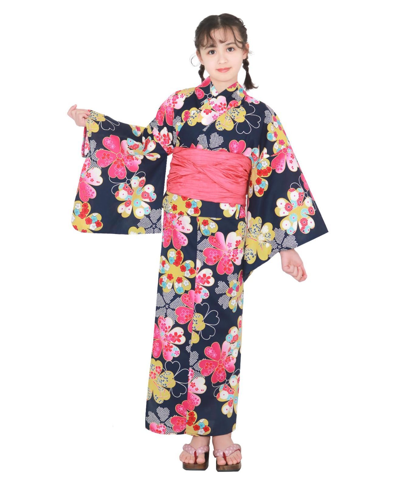 新着商品 KYOETSU キョウエツ 浴衣セット 浴衣 二部式 女の子 生成り 変わり織 3点セット 浴衣 兵児帯 下駄 ジュニア ガールズ