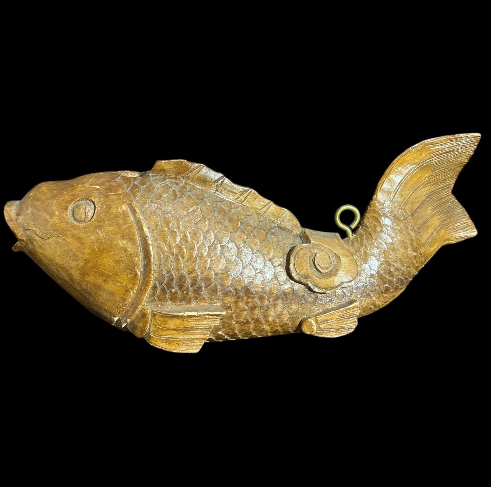 インテリアに！自在鉤の飾り【木彫りの鯉】 木彫り 鯉 置物 自在鉤 魚横木 一刀彫 木工芸 縁起物 インテリア