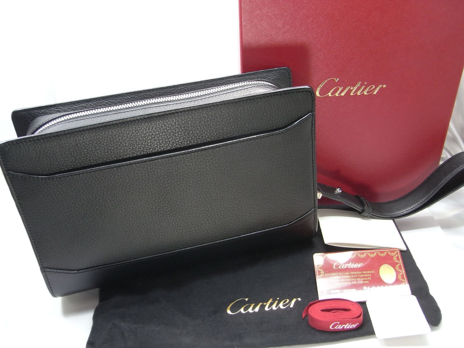Cartier カルティエ カボション クラッチバッグ レザー セカンドバッグ ブラック シルバー金具 L1000704