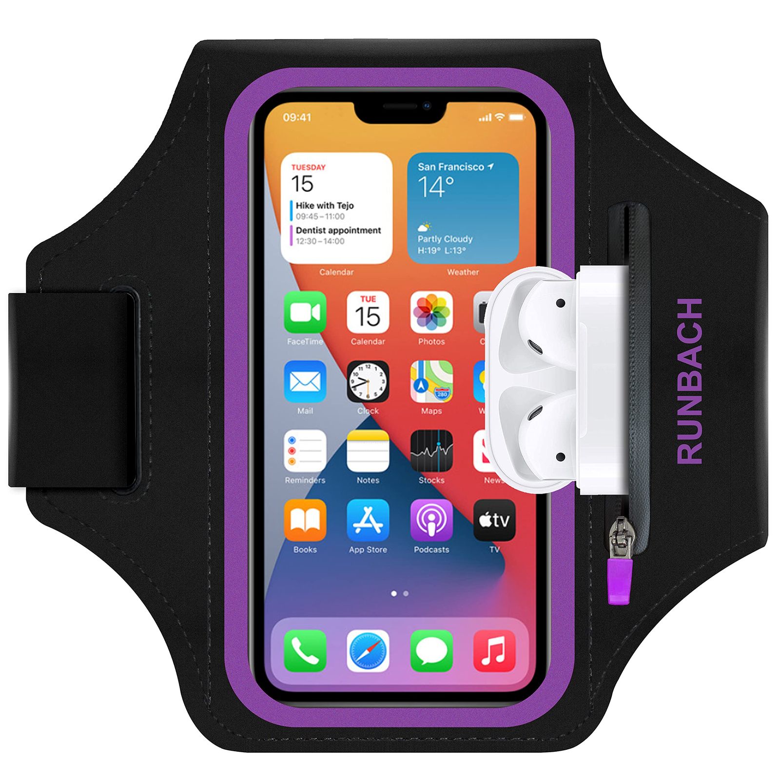 RUNBACH アームバンド iPhone 15 Pro Max/15 Plus/iPhone 14 Pro Max/14 Plus/13，12，11 Pro Max/XS Max/iPhone 8/7 /6 Plus用 防水スポーツアームバンド [パープル]
