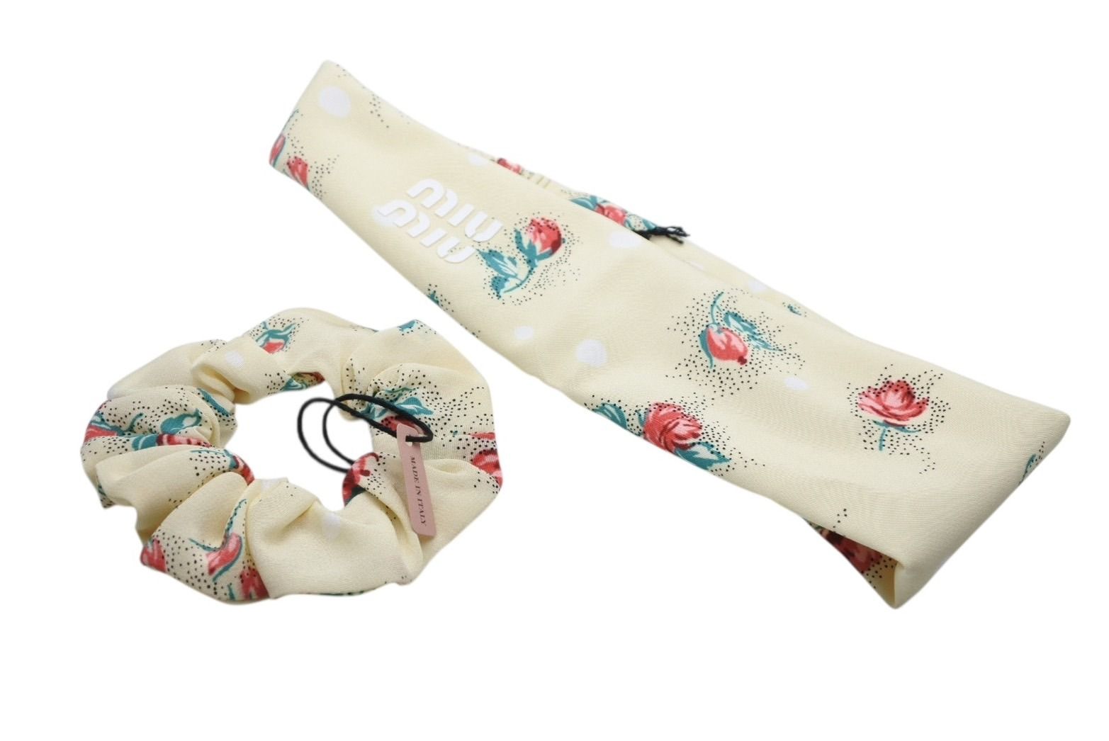 MIUMIU ミュウミュウ シュシュ ヘアバンドセット ヘア 小物 シルク イエロー マルチ 4b007372